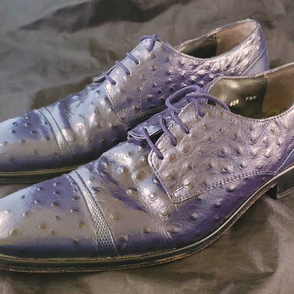 Rare Stacy Adams Amori Ostrich Quill Oxford Gray Toe Leather Shoes